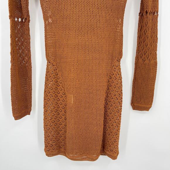 Michael Costello x REVOLVE | Allegra Mini Dress in Copper Brown Crochet Cover Up - Picture 10 of 12